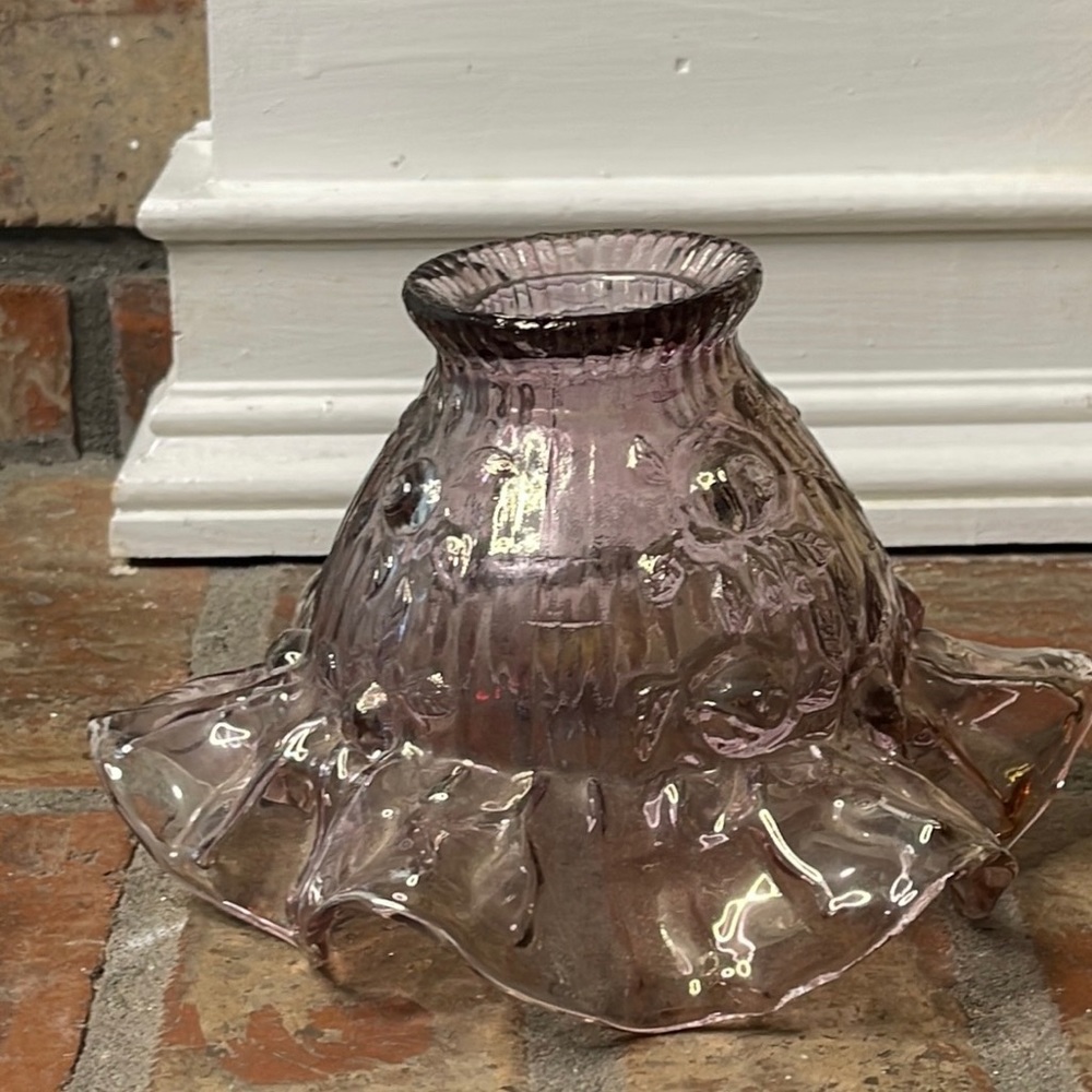 Vintage Fenton Purple Iridescent Cabbage Rose Glass Replacement Fairy Lamp Shade - Picture 4 of 10